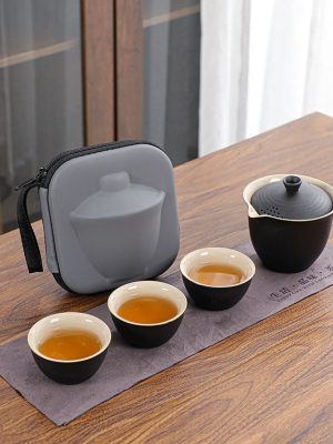 Набор для чайной церемонии ДЖЕКИЧАЙ, 5 предметов на 3 персоны: чашка 60 мл, чайник 210 мл, керамика, чёрный